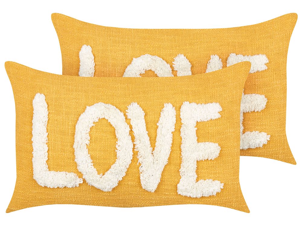 Set of 2 Decorative Cushions LOVE Cotton 30 x 50 cm Yellow