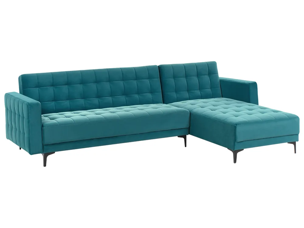 Modular Corner Sofa Bed Seater ABERDEEN Velvet Sea Blue Left