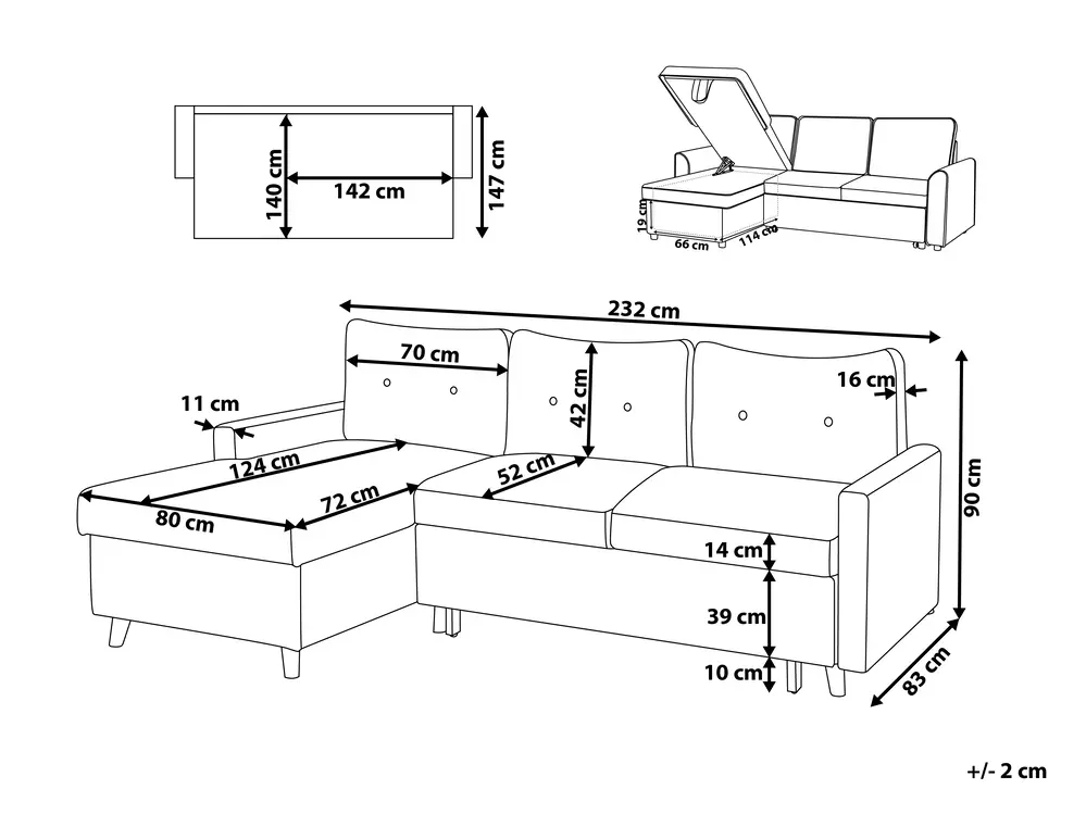 Divano letto angolare posti FLAKK Tessuto Grigio scuro con