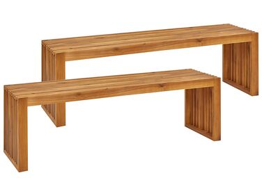 Conjunto de 2 bancos de madera de acacia clara 150 cm SULZANO