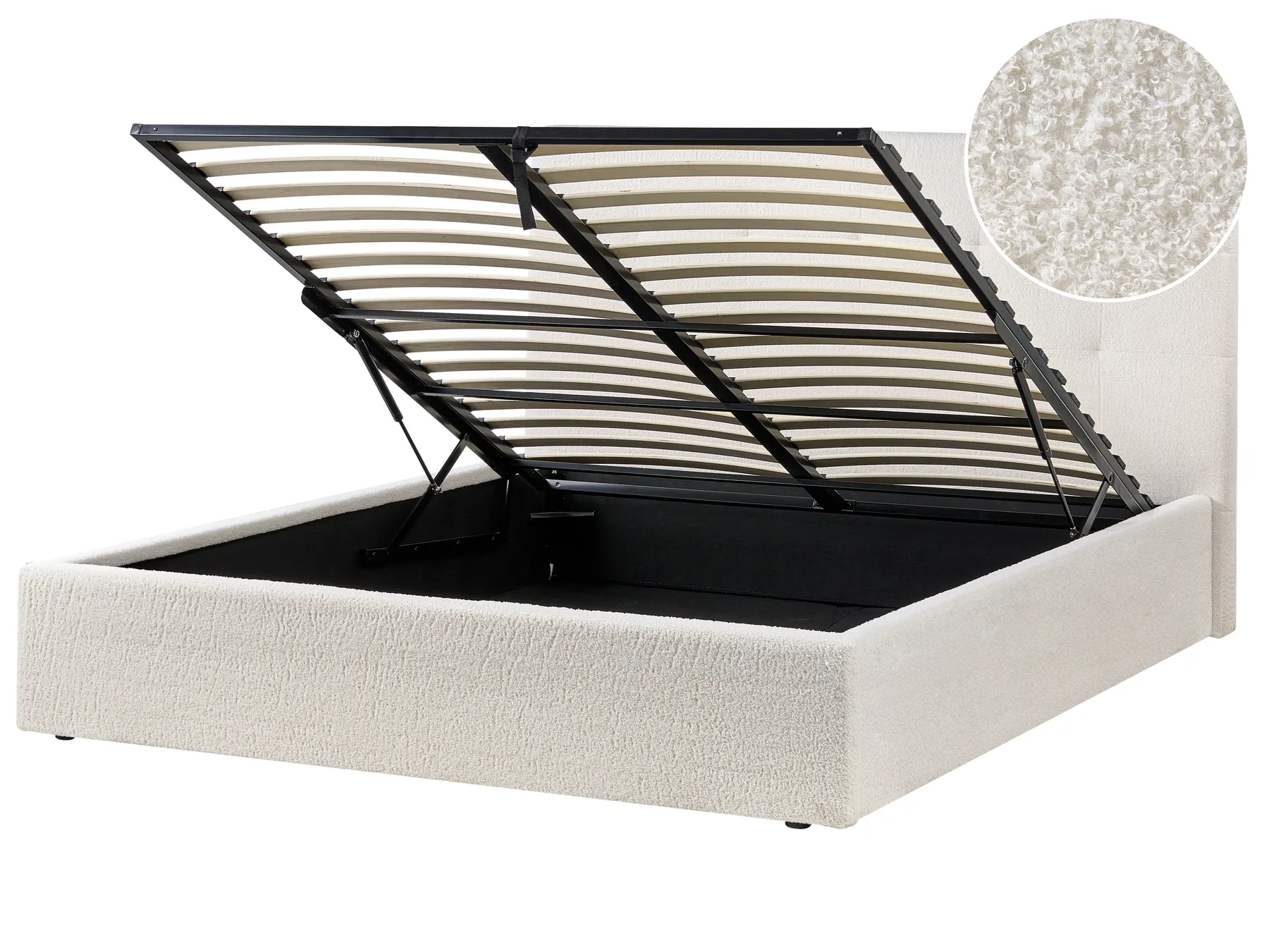 Ottoman Bed LORIENT Boucle Off-White 160 x 200 cm (EU King Size)_1040173