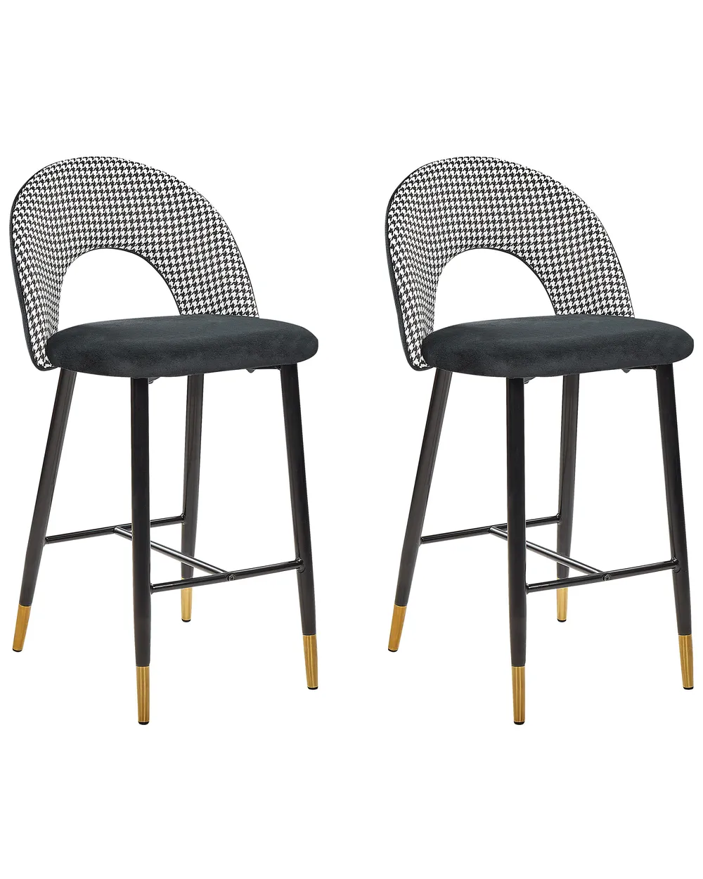 Set of 2 Bar Chairs FALTON Velvet Black/ White