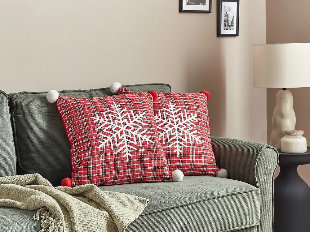 Set of 2 Decorative Cushions LONICERA 45 x 45 cm Red Christmas Motif_1173706