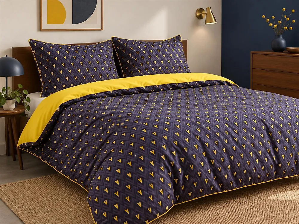 Ensemble de housses de couette WALLINGFORD 155 x 220 cm Satin de coton Bleu_1178241