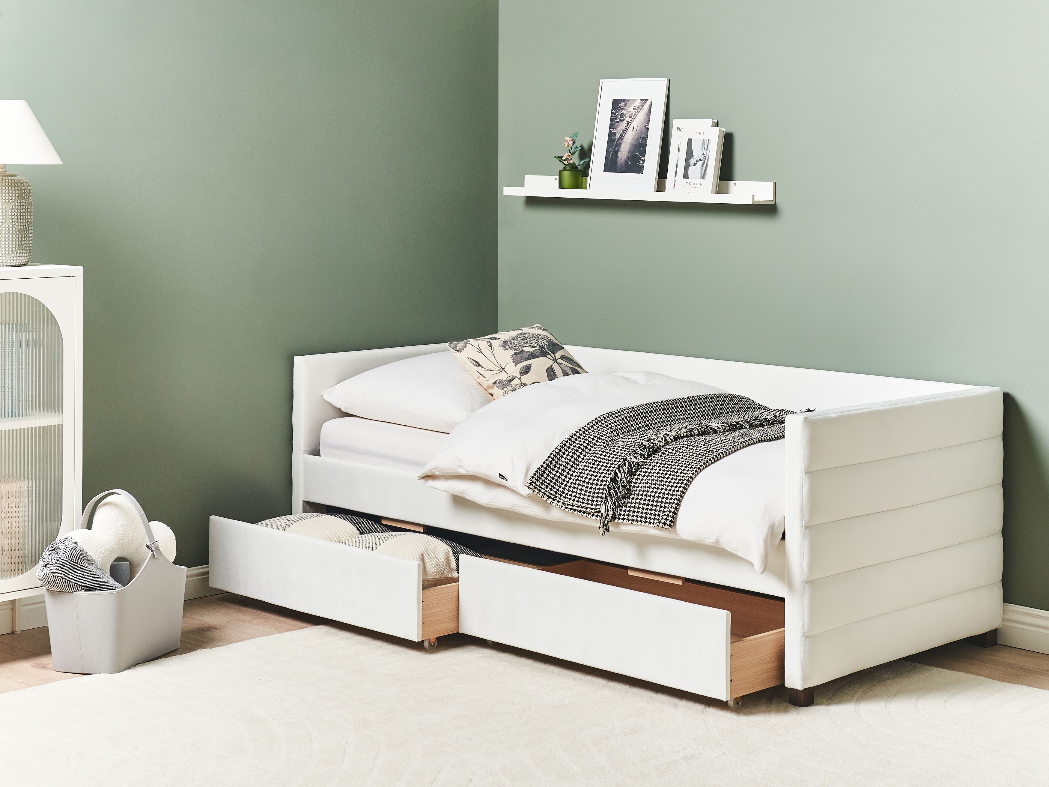 Daybed with Storage Velvet MARRAY 90 x 200 cm (EU Single) Off-White ...
