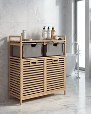 Mobile per la lavanderia con ante ribaltabili e contenitori CEJAR 88 cm Bambù Marrone chiaro_1144812