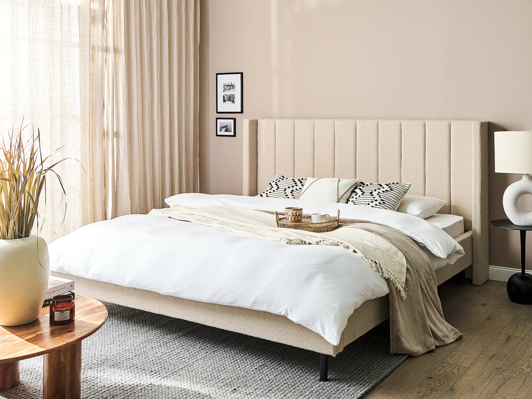 Bed Boucle VILLETTE 180 x 200 cm (EU Super King) Beige_882692