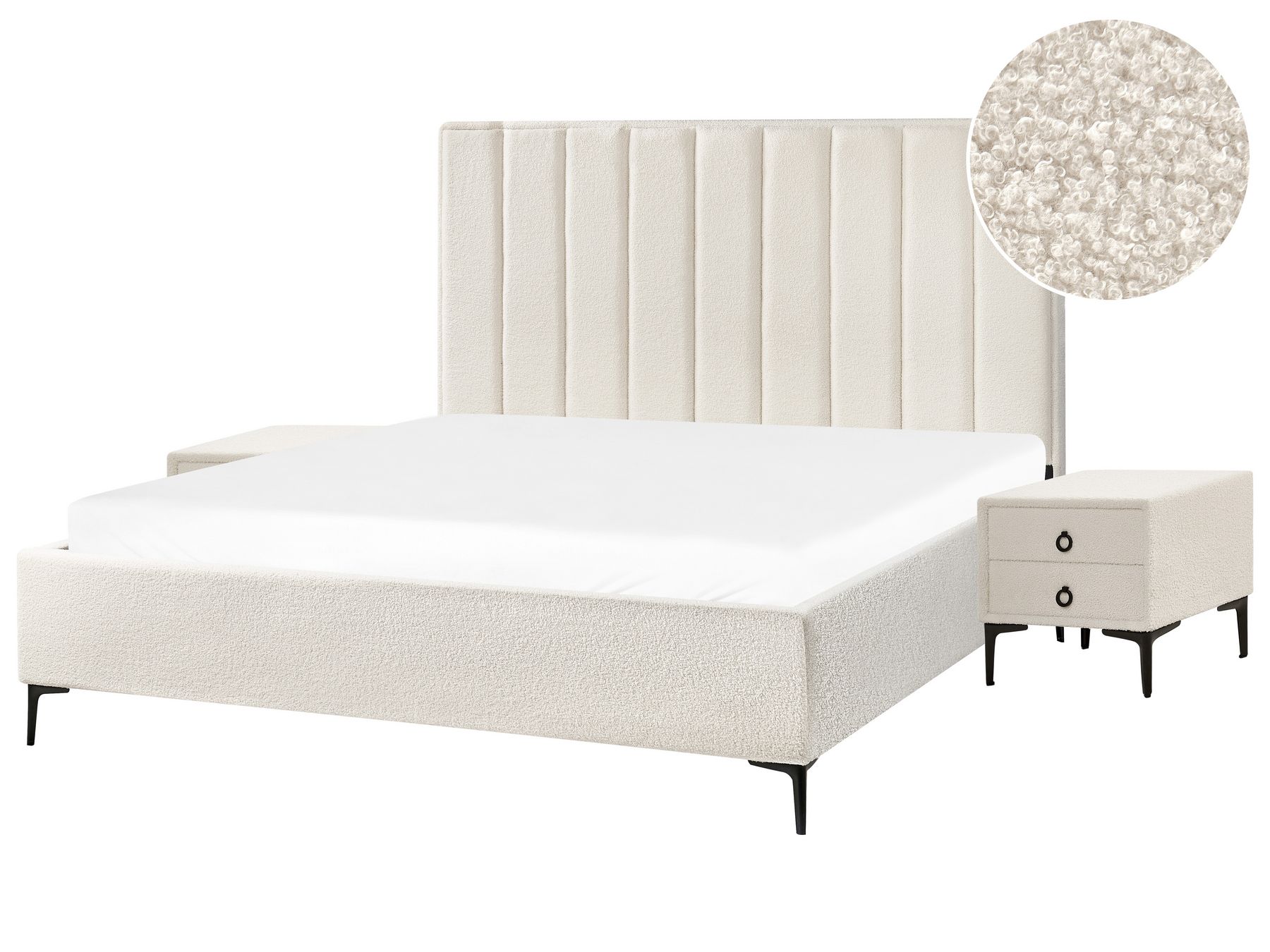 Conjunto de dormitorio de bouclé blanco crema 180 x 200 cm SEZANNE_939812