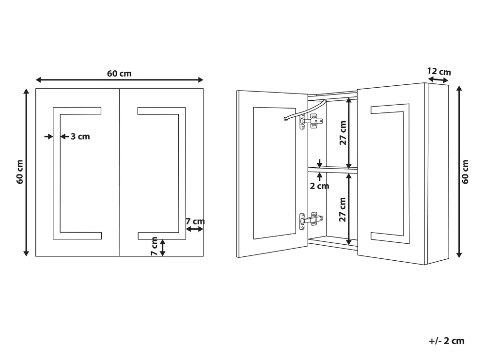 Szafka łazienkowa wisząca z lustrem LED MAZARREDO 60 cm 60 cm Biały_785560