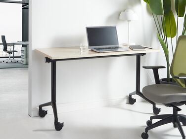 Folding Office Desk with Casters 120 x 60 cm Light Wood and Black CAVI