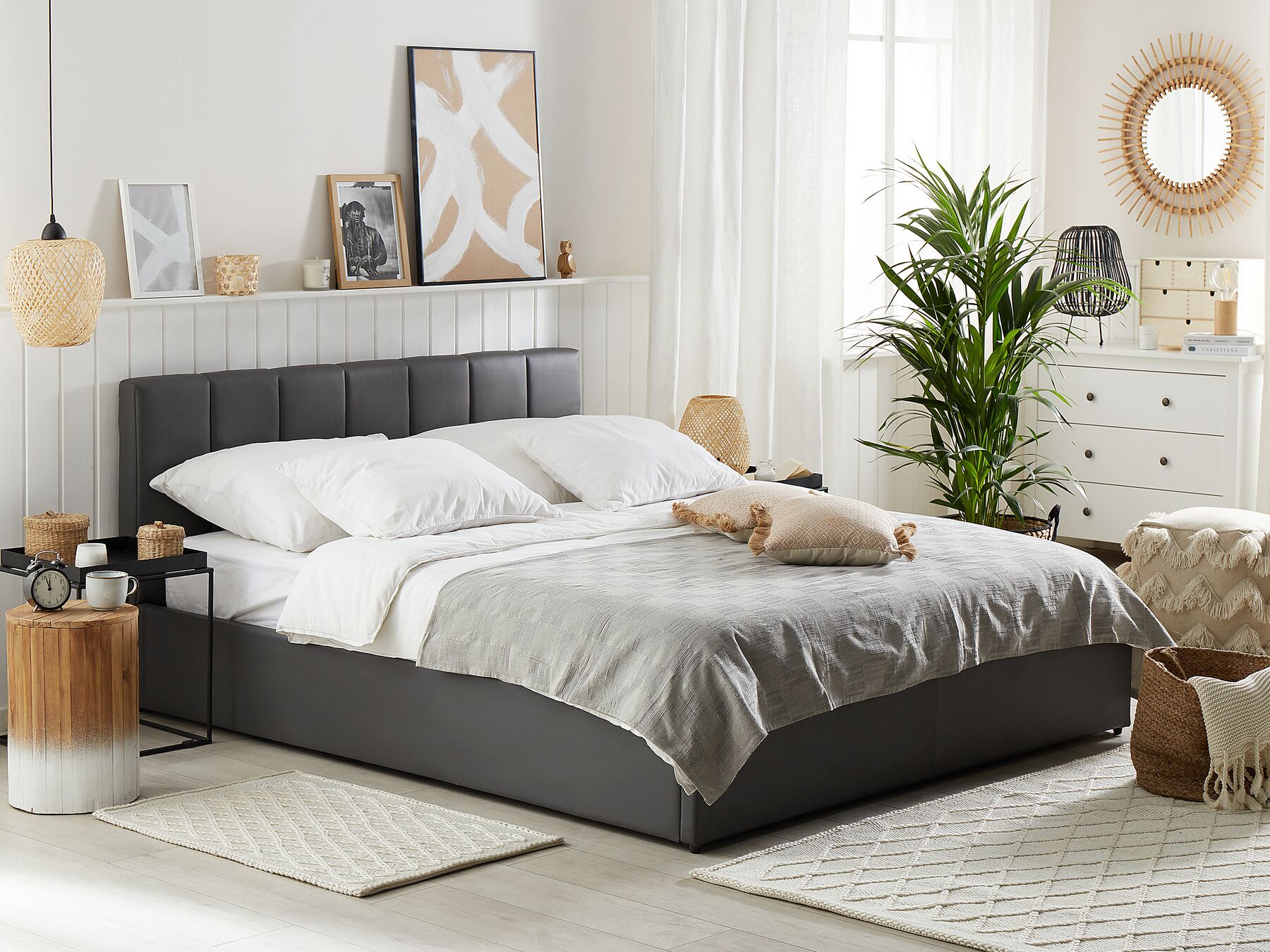 Faux Leather EU Double Size Ottoman Bed Grey DREUX_793179