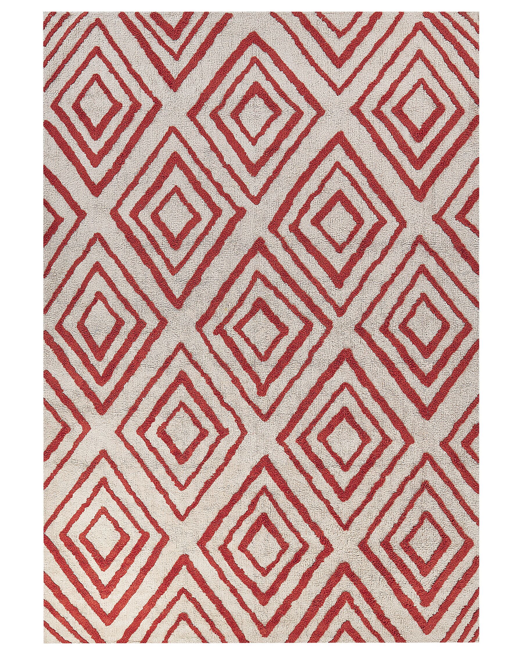 Törtfehér és piros pamutszőnyeg 160 x 230 cm HASKOY_842979