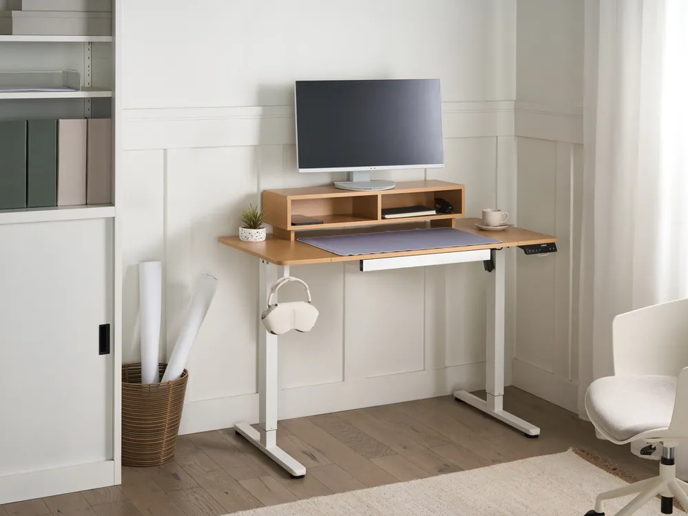 Elektromosan állítható asztal LUCAMA Világosbarna/fehér 120 cm 60 cm USB porttal