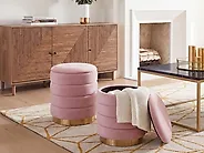 Set di 2 pouf contenitore GARLAND Velluto Rosa_837451