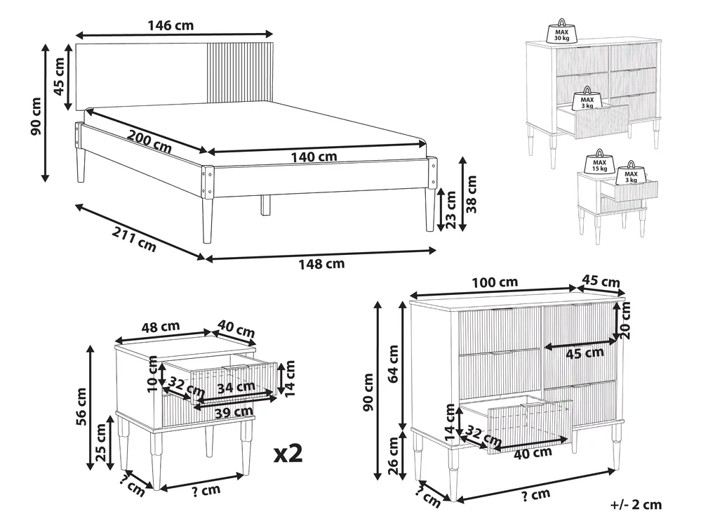 Schlafzimmer Set Kiefernholz FLAVIGNAC 140 x 200 cm Hellbraun_1118473