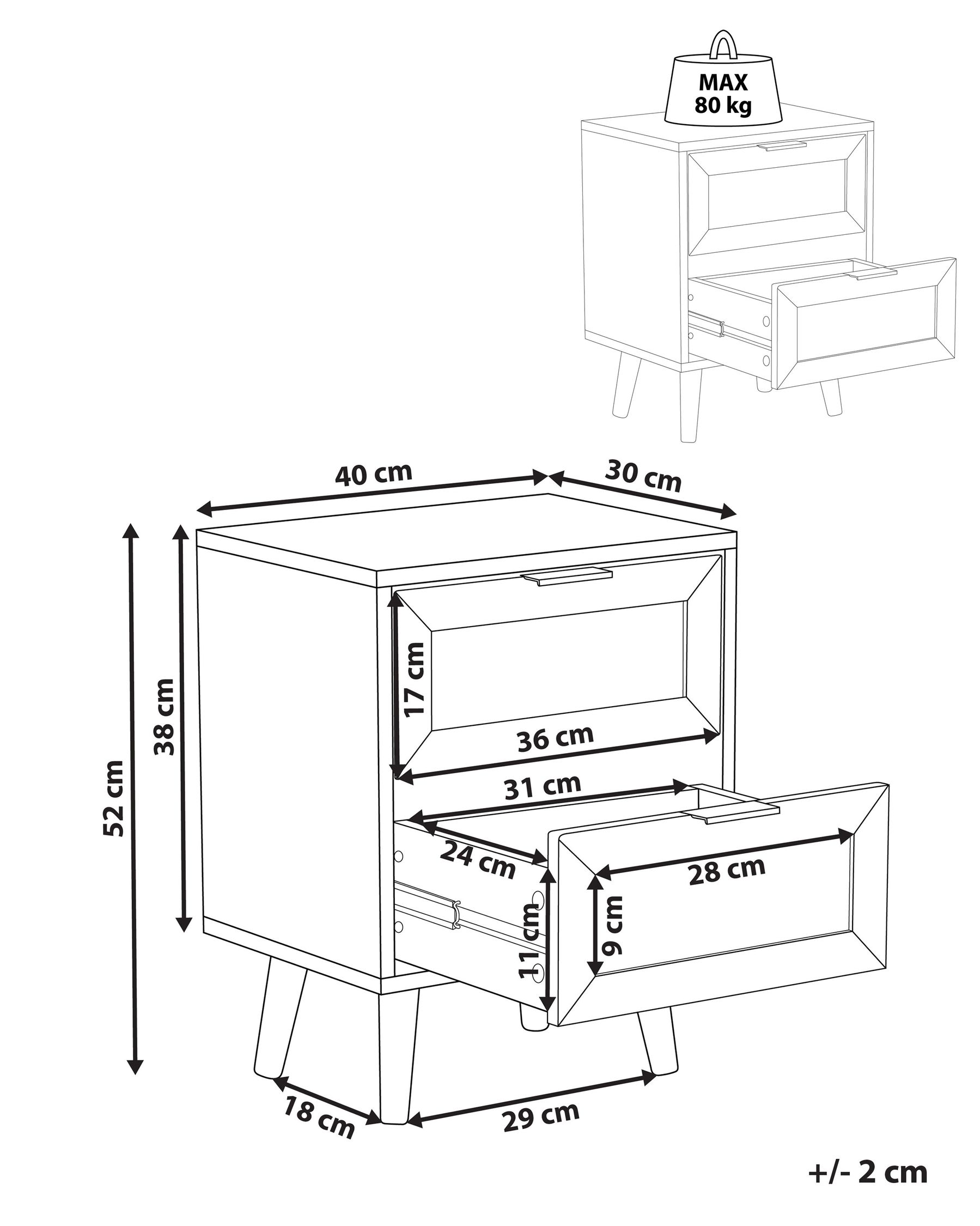 Rattan 2 Drawer Bedside Table Black OPOCO_873350