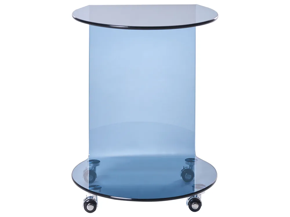 Side Table MINTO with Wheels Tempered Glass Blue_1032582
