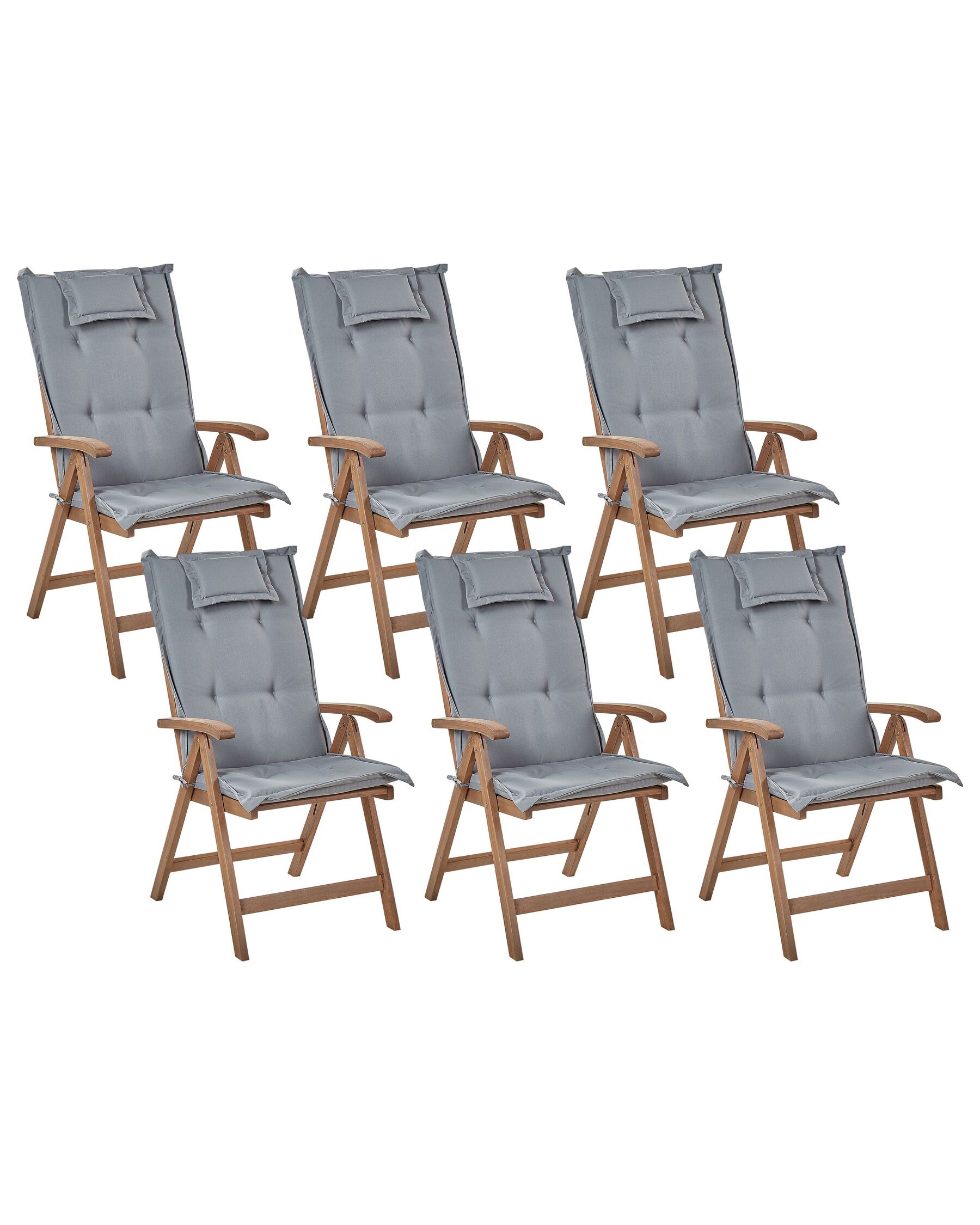 Lot de 6 chaises de jardin pliantes en bois d'acacia sombre avec coussins gris AMANTEA_879813