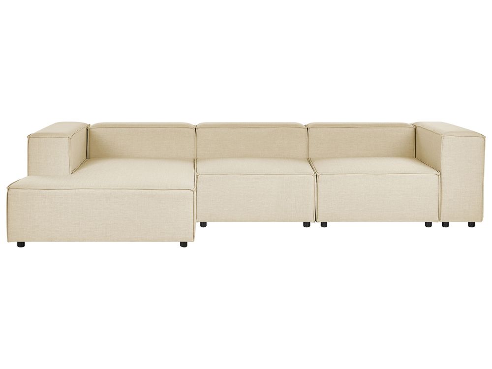 Right Hand 3 Seater Modular Linen Corner Sofa Beige APRICA Beliani
