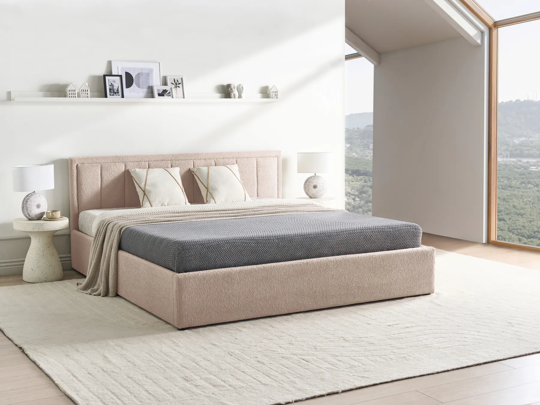 Ottoman Bed MONTLAUR Boucle Beige 180 x 200 cm (EU Super King)_958541
