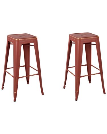 Sada 2 ocelových barových stoliček 76 cm červené/zlaté CABRILLO