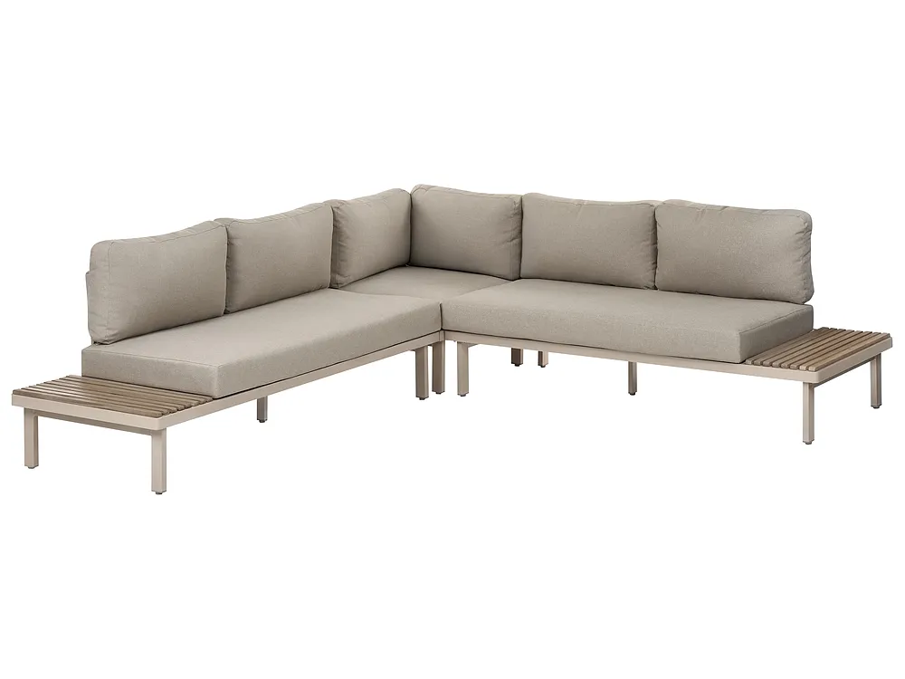 Garden Corner Sofa with Table 5 Seater FIVIZZANO Acacia Wood Beige_1159261