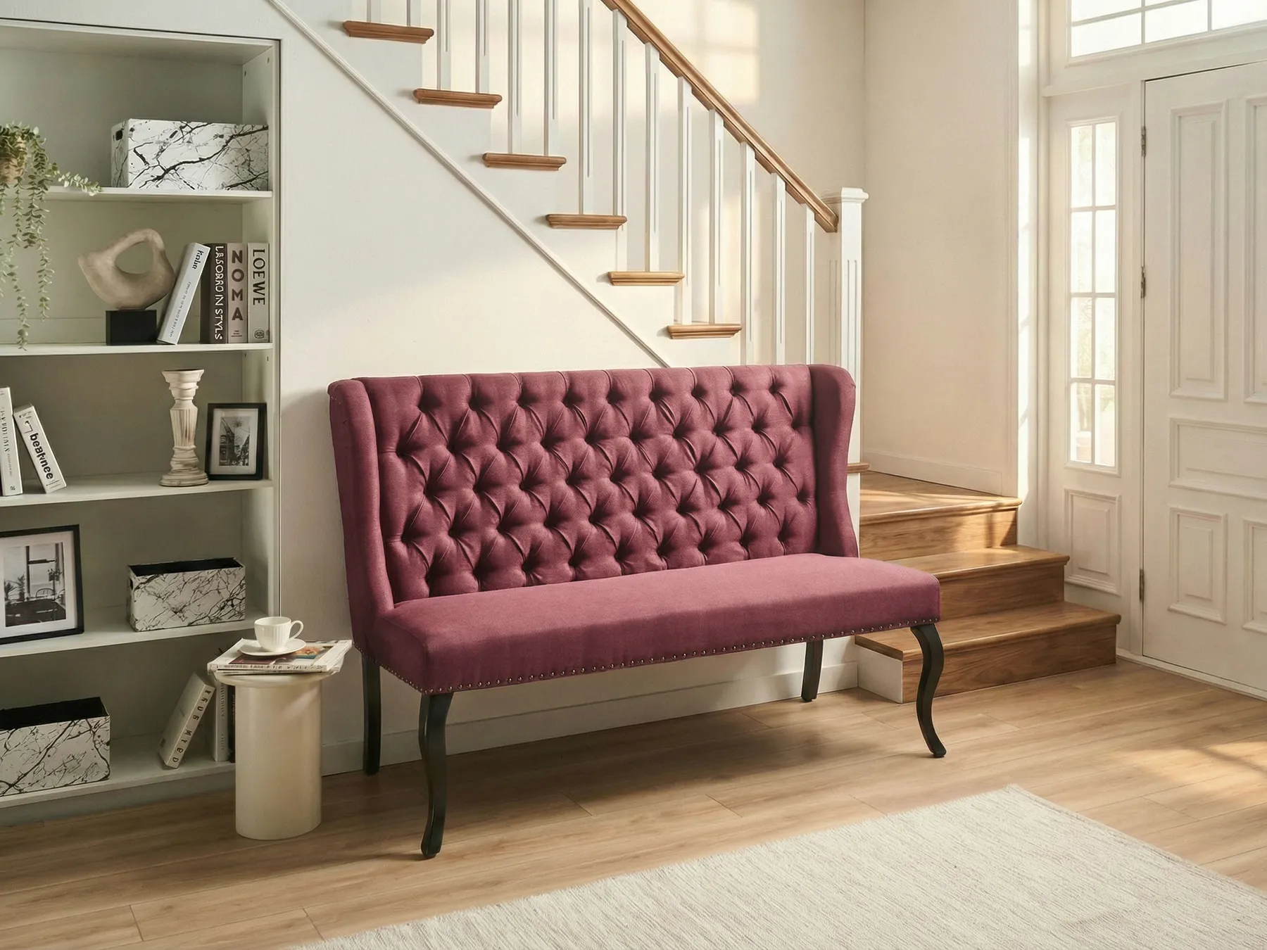 Dining Bench 2 Seater TORSBY Fabric Dark Red_1055406