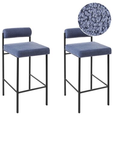 Lot de 2 tabourets de bar en tissu bouclé bleu AMAYA