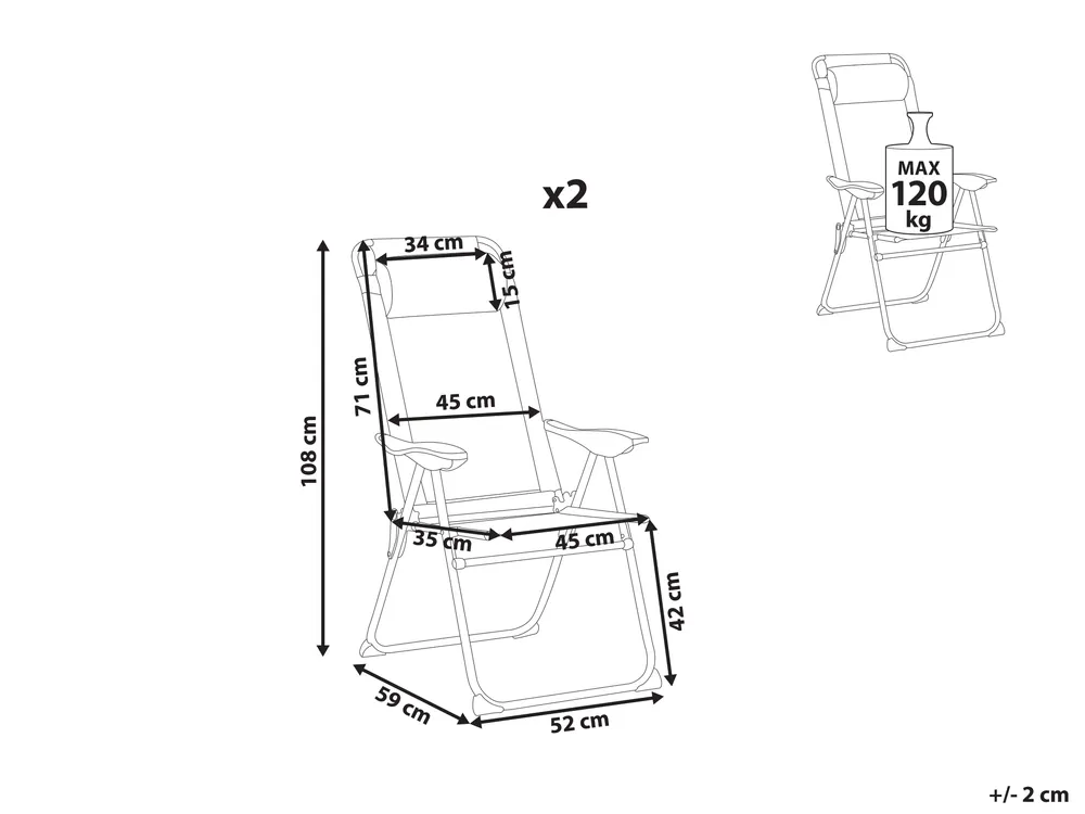 Set of 2 Garden Chairs ASINE Folding Metal Grey_1030616