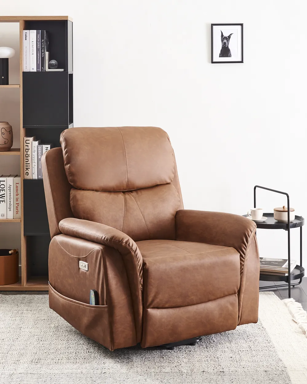 Electric Recliner Chair GLORIE with Massage Faux Leather Brown