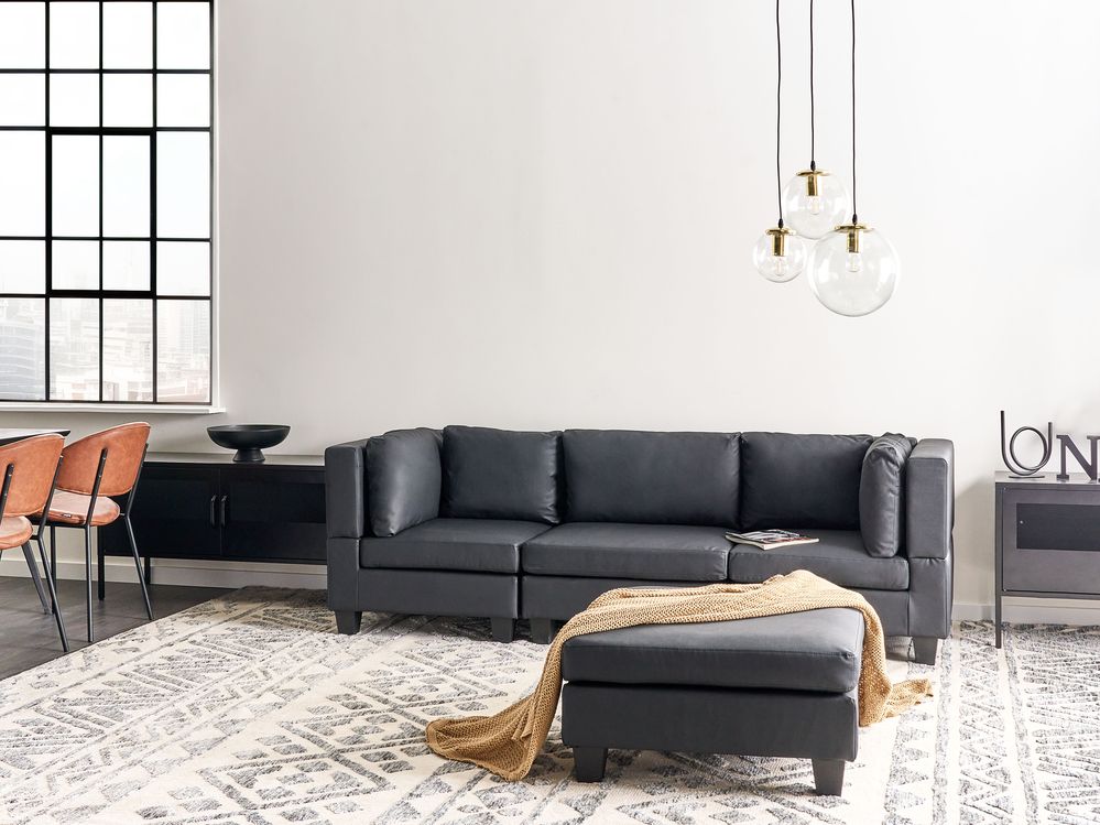 Modular Sofa 3 Seater UNSTAD Faux Leather Black