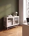Glass Display Sideboard DEVON 77 cm Metal Beige