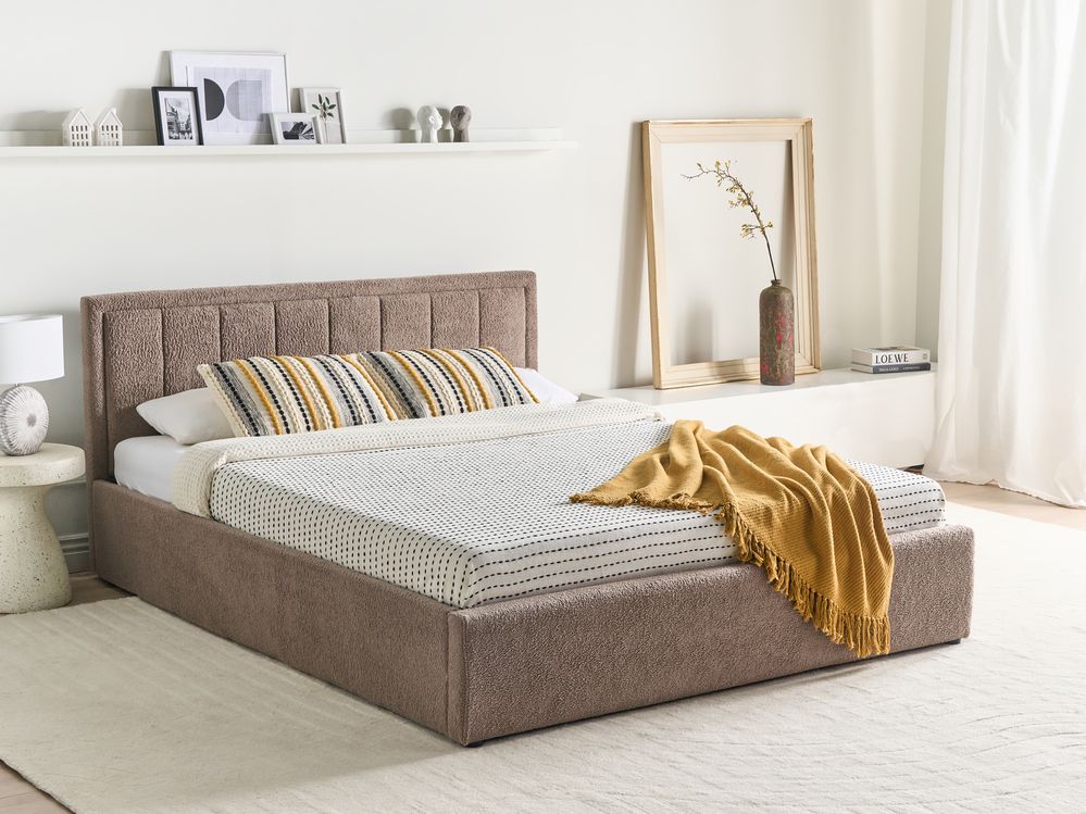 Bett mit Stauraum MONTLAUR Bouclé Taupe 160 x 200 cm