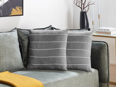 Set of 2 Linen Cushions Striped 50 x 50 cm Grey and White MILAS