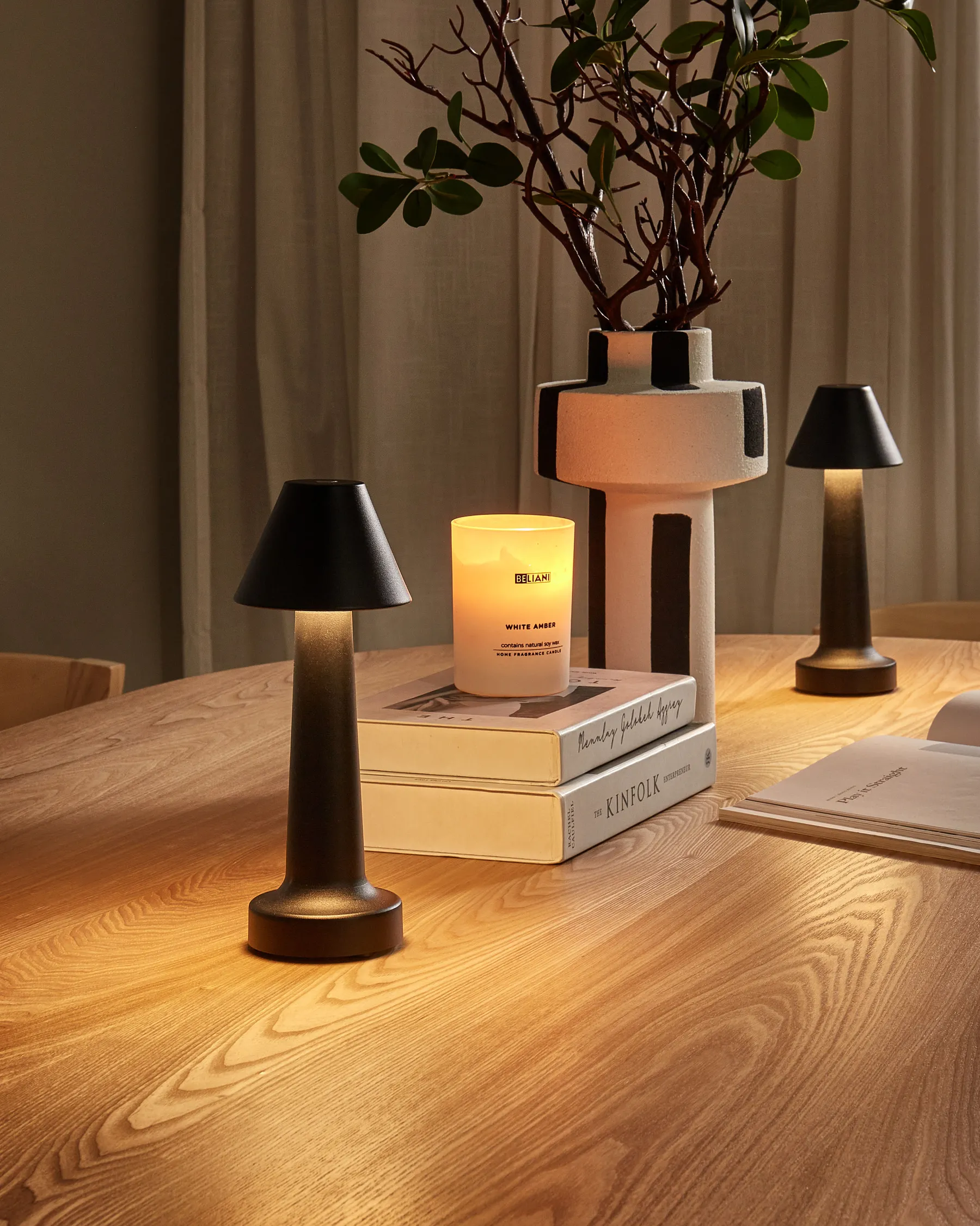 Set of 2 Wireless LED Table Lamp JOANES with Dimmer Metal Black_940396
