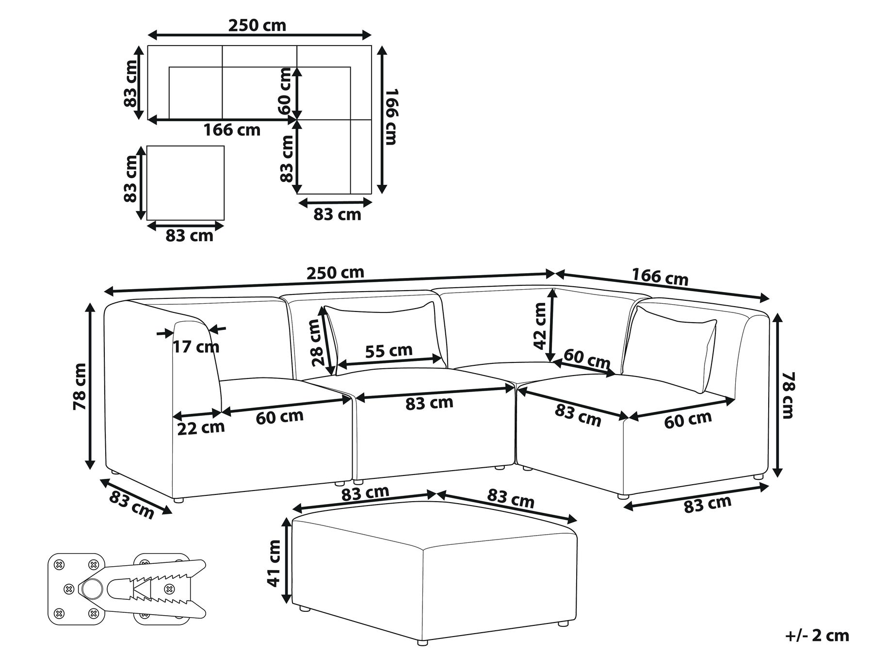 Left Hand 4 Seater Modular Jumbo Cord Corner Sofa with Ottoman Beige LEMVIG_875850