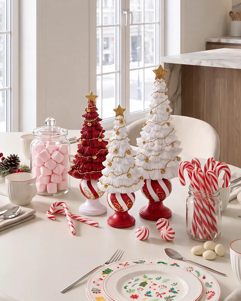 HITIS 32/32/40 cm Albero di Natale Rosso/Bianco