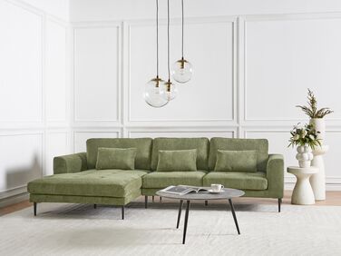 Right Hand Fabric Corner Sofa Green FLAM