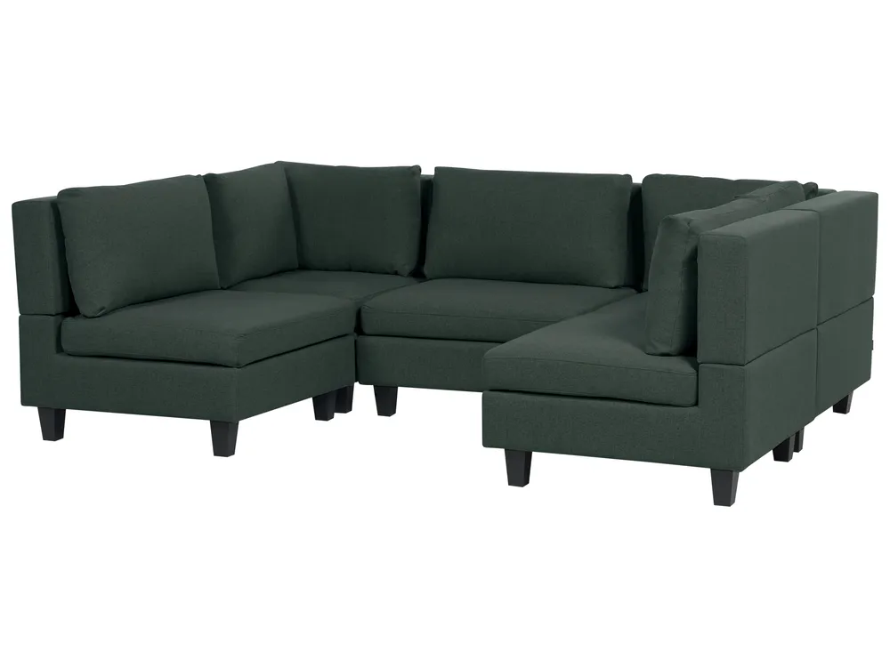 Modular U-Shape Sofa 5 Seater UNSTAD with Ottoman Fabric Dark Green_893545