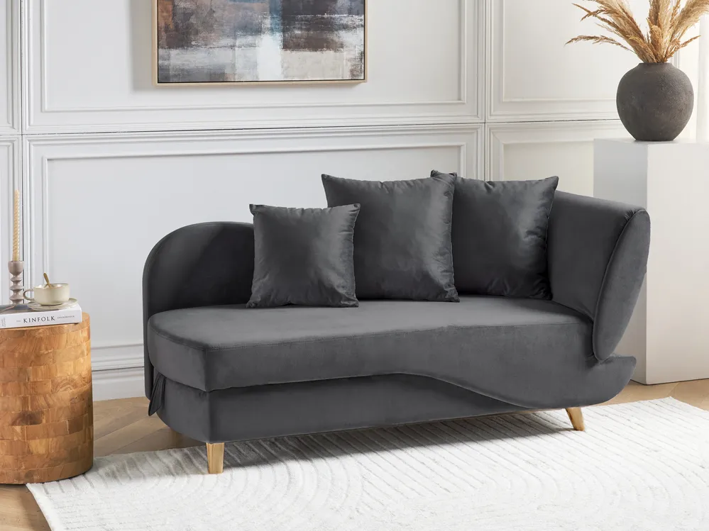 Chaise Longue Versione Destra Velluto Nero Piedi in Metallo e Cuscini Chaise Longue Versione Destra Velluto Nero Piedi in Metallo e Cuscini