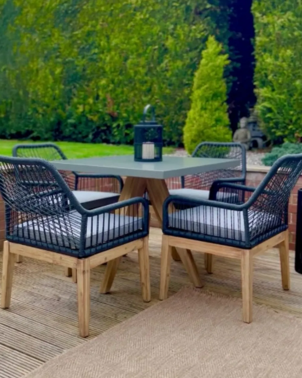 Garden Dining Set 4 Seater OLBIA with Cushions Concrete Black_983686