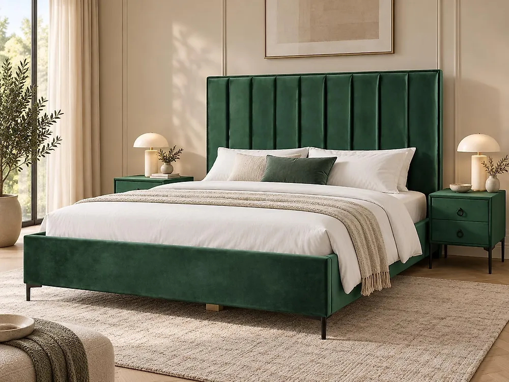 Set da camera da letto SEZANNE Velluto Verde scuro 180 x 200 cm_1179132