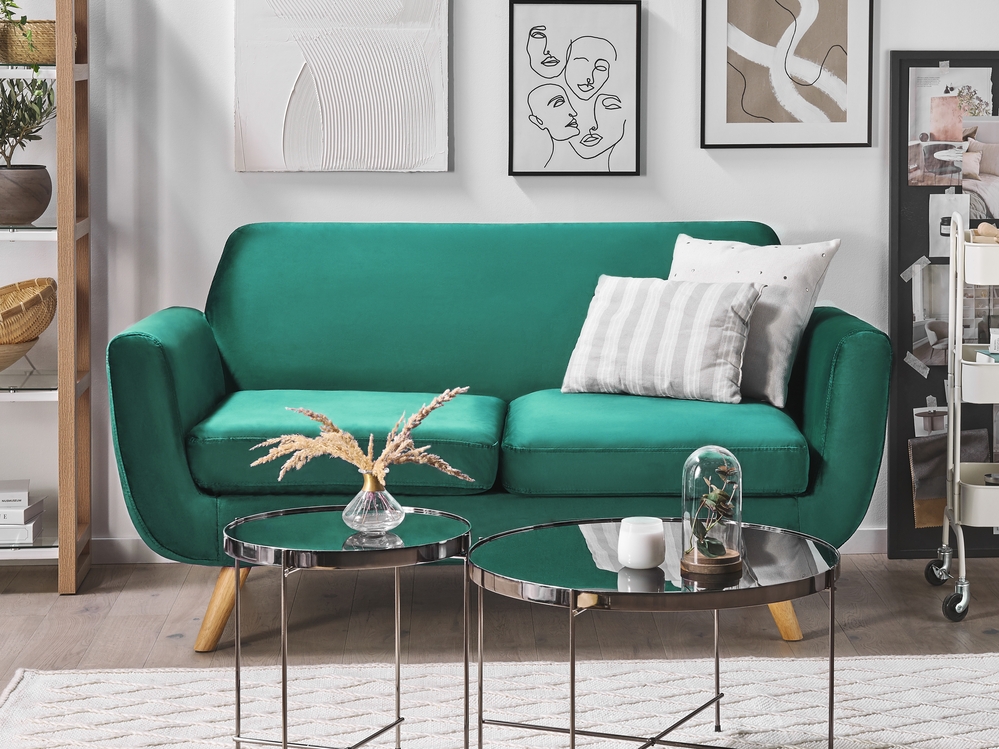 Velvet 2 Seater Sofa Cover Green BERNES Beliani.no