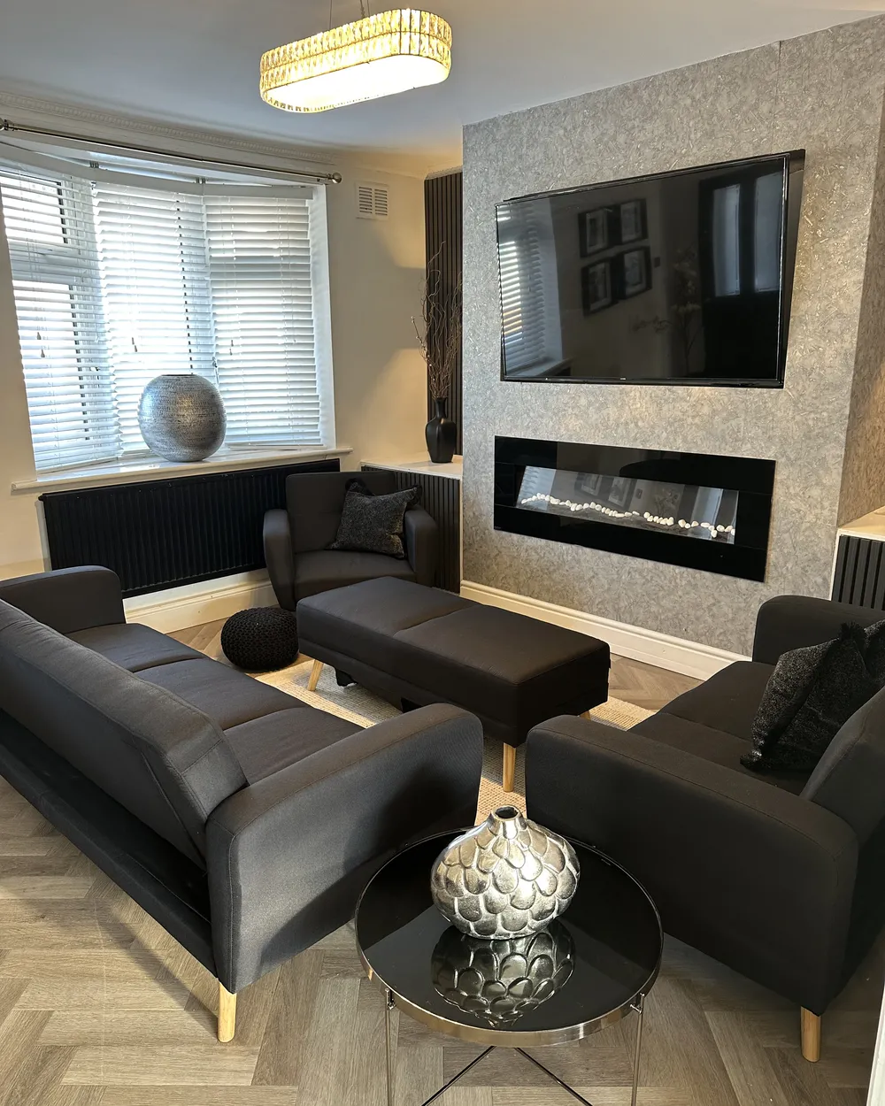 Living Room Set FLORLI Fabric Black_960986