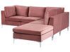 Sofá de canto de 4 lugares em veludo rosa com repousa-pés versão à esquerda EVJA_859041