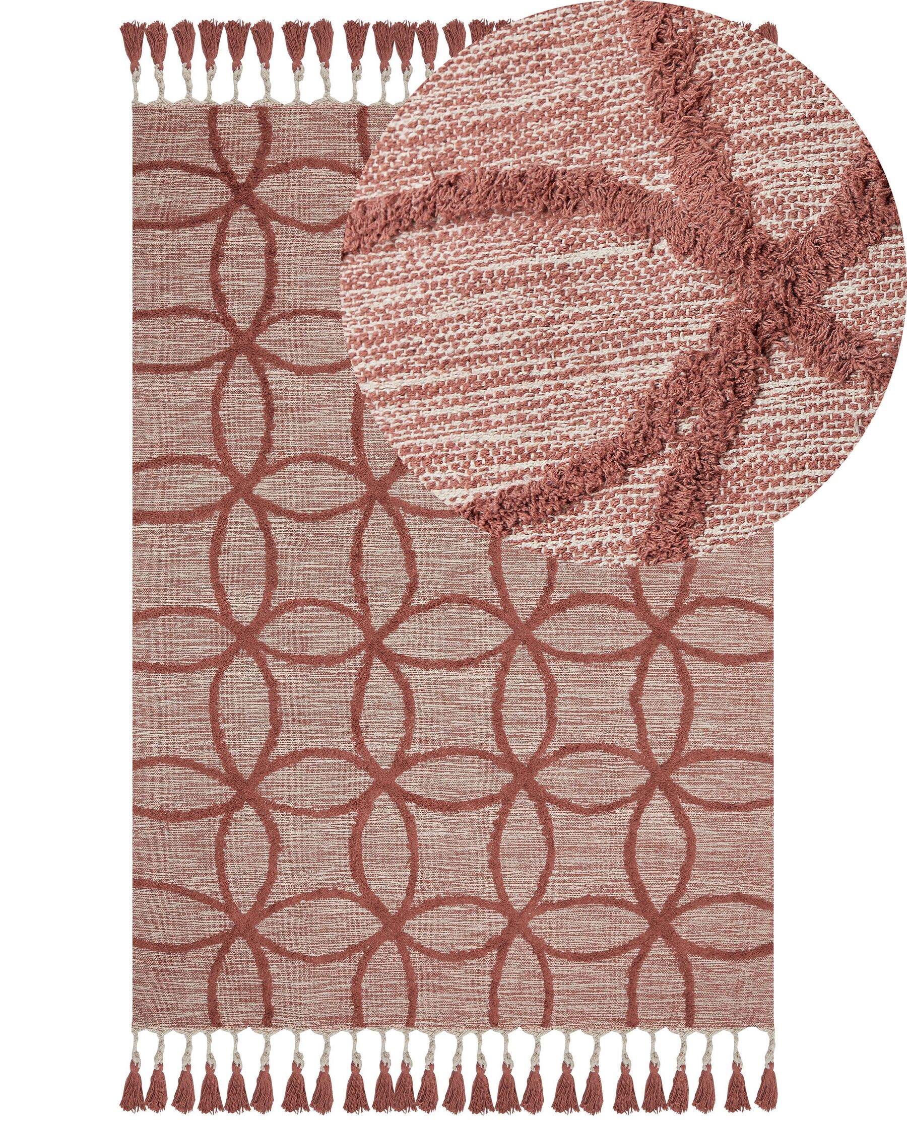 Teppich Baumwolle rot 140 x 200 cm geometrisches Muster Kurzflor KIRSEHIR_839688