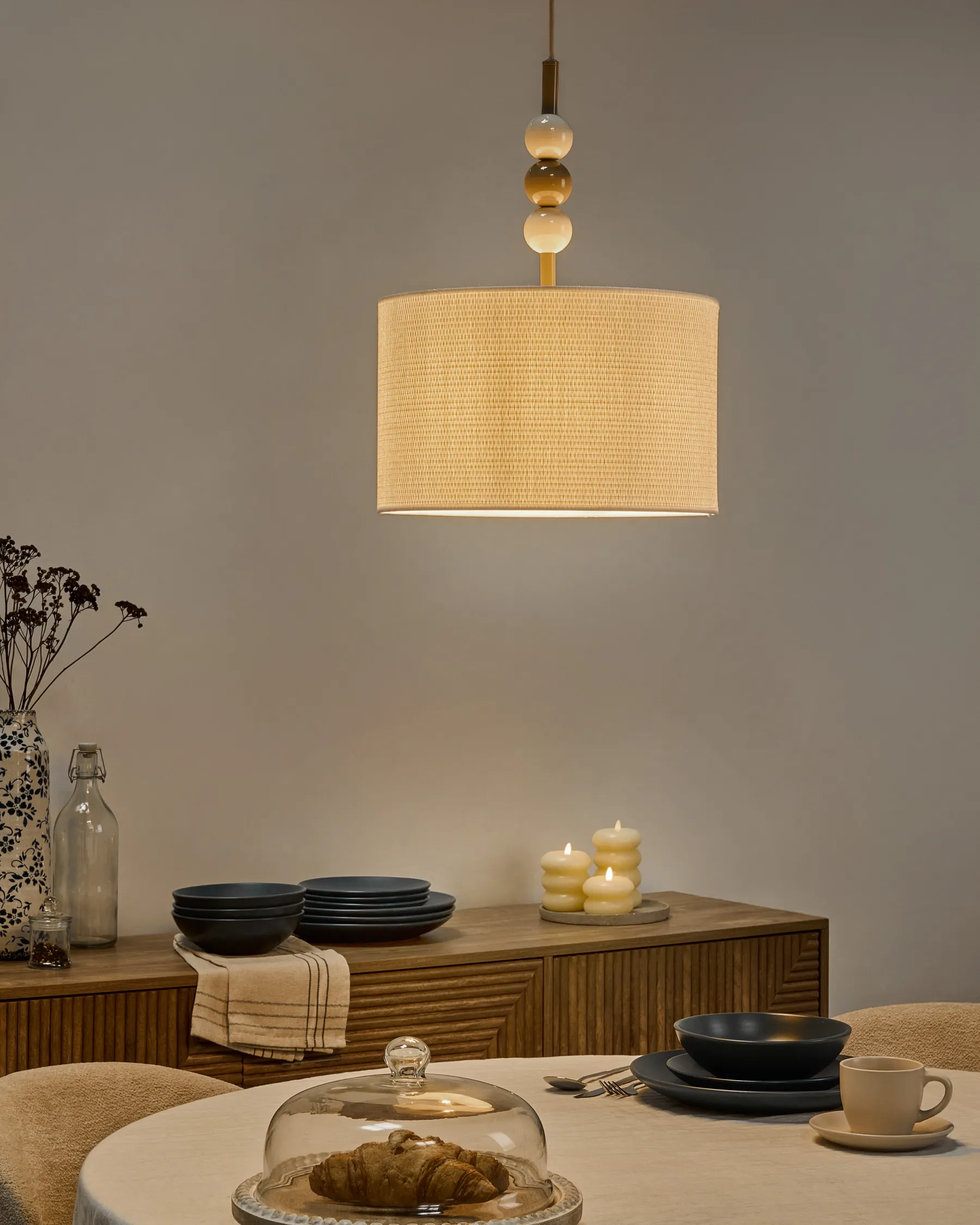 Pendant Lamp LOKY Metal White/ Beige_1067582
