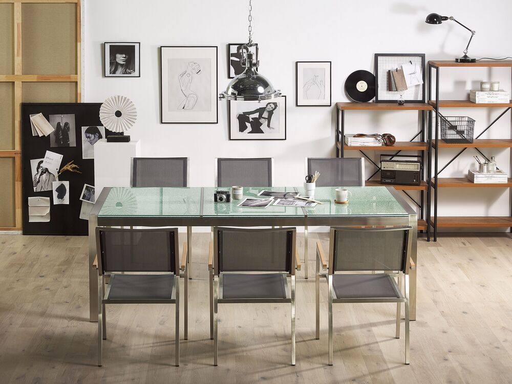 Garden Dining Table Cracked Glass Top 220 x 100 cm GROSSETO Beliani