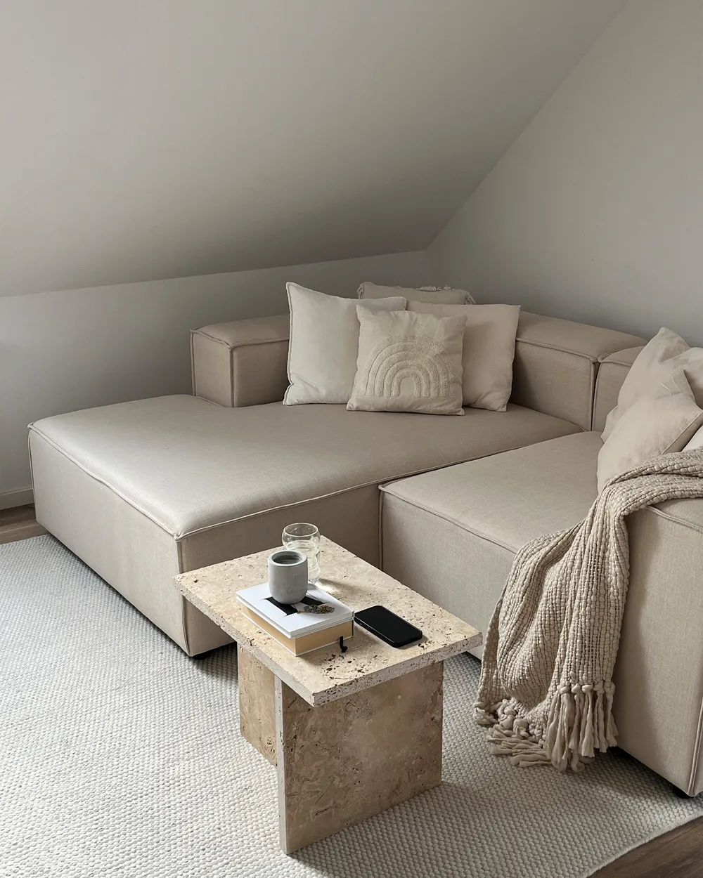 Modular Corner Sofa Seater APRICA Faux Linen Beige Right Hand