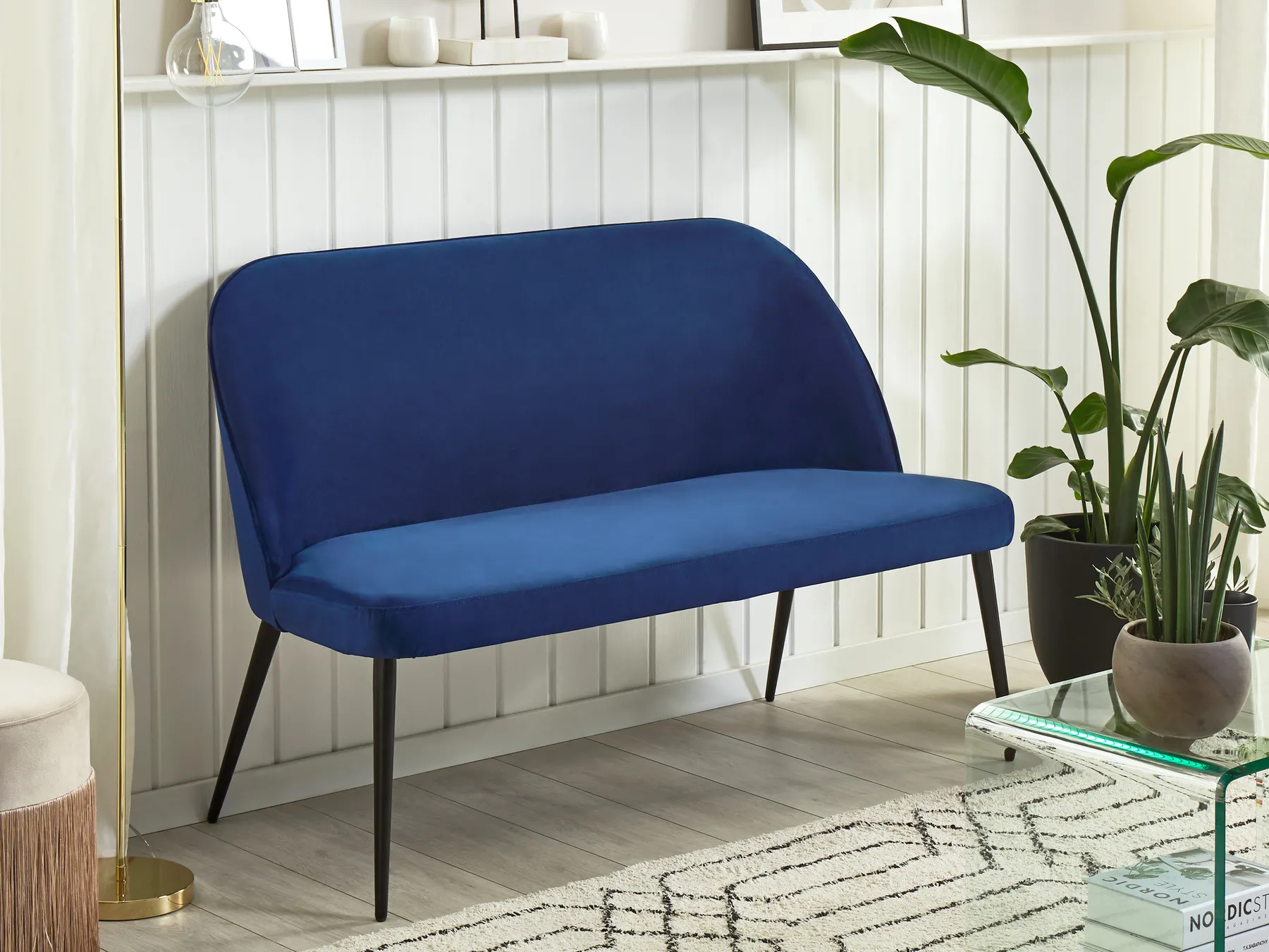 Dining Bench 2 Seater OSBY Velvet Navy Blue_793328